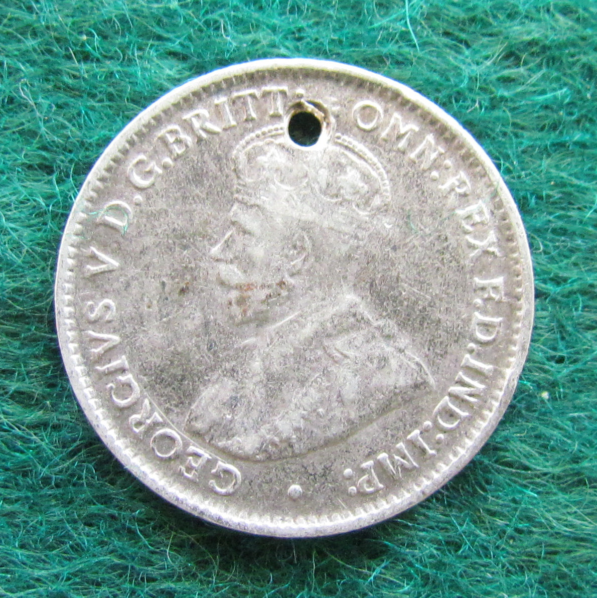 Australian 1921 3d Three Pence King George V Coin Pierced Hole