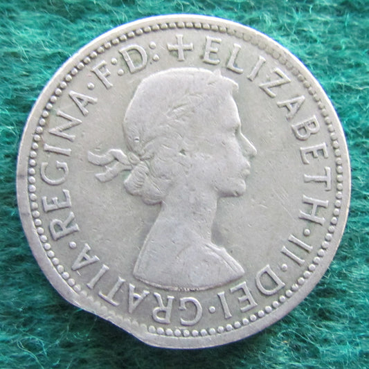 Australian 1956 2/- Florin Queen Elizabeth II Coin Mint Clipped Variety - Circulated