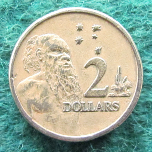 Australian 1990 2 Dollar Aboriginal Elder Queen Elizabeth Coin - Circulated