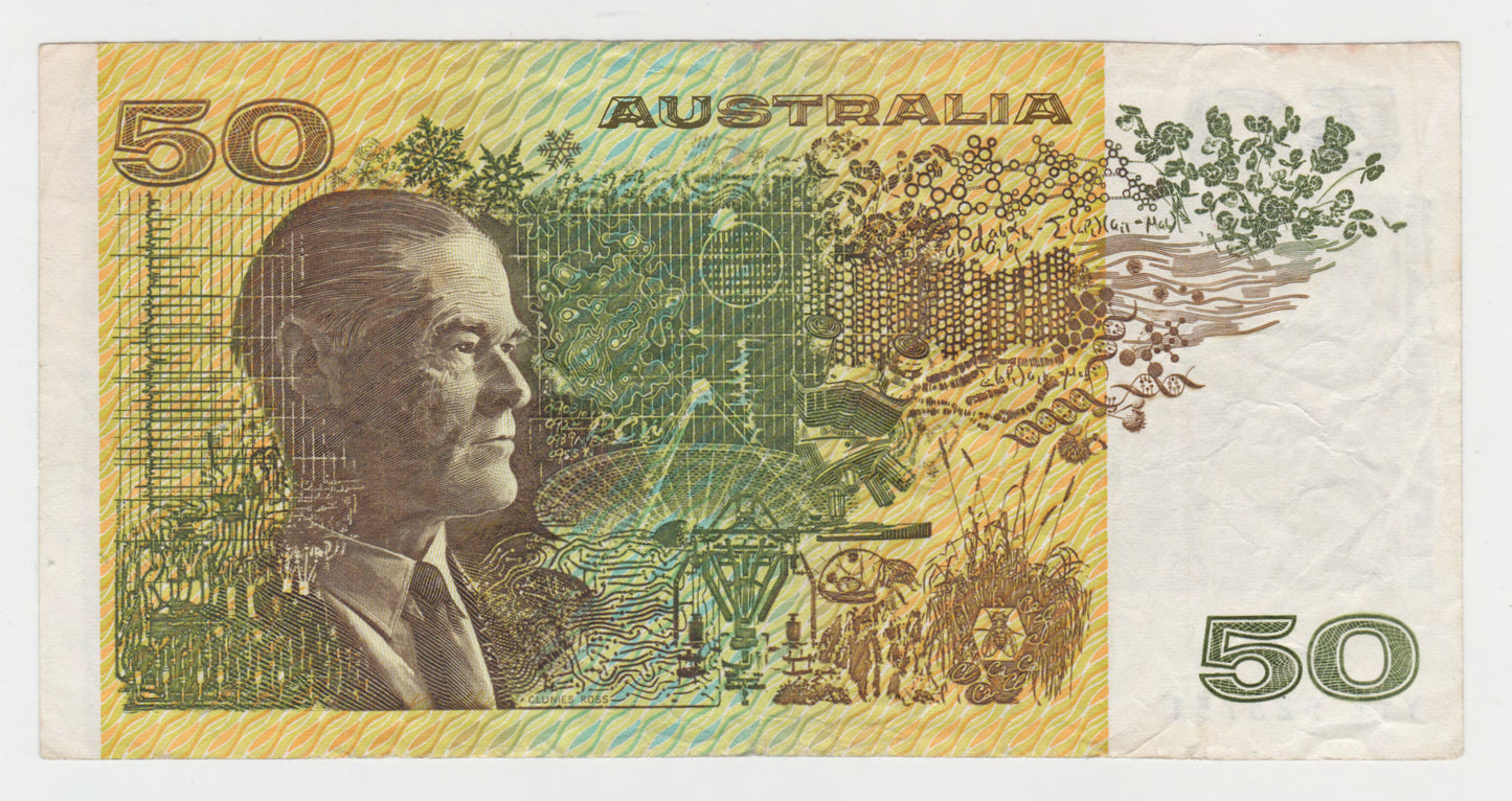Australian 1989 50 Dollar Phillips Fraser Banknote s/n YYL 523751 - Circulated