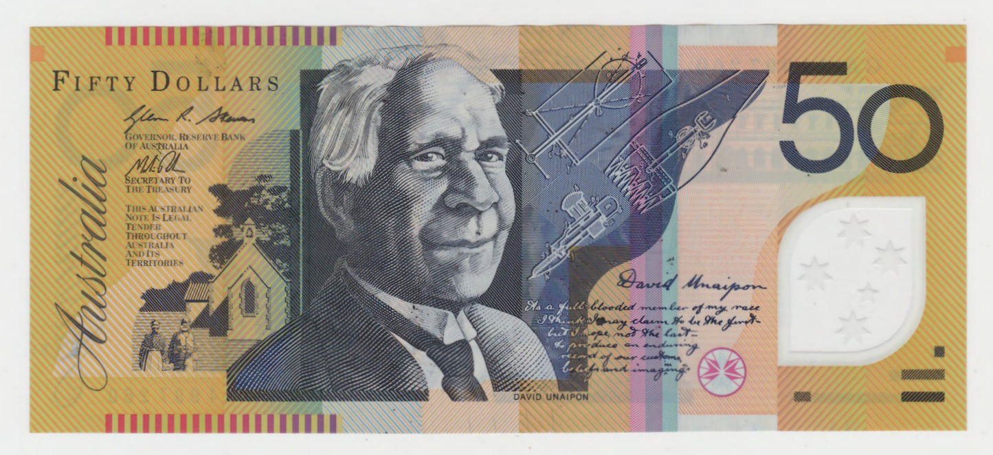 Australian 2014 50 Dollar Stevens Parkinson Polymer Banknote s/n GA 14997260 - Circulated