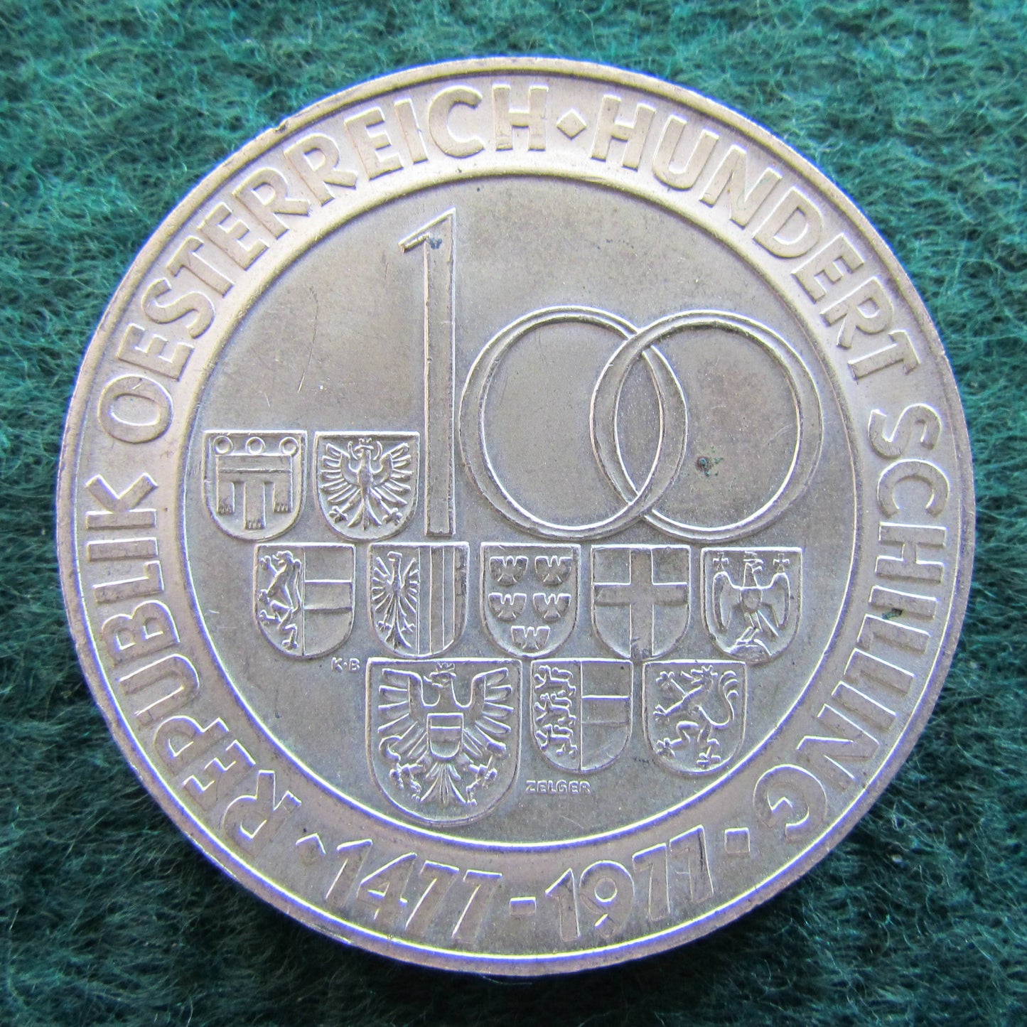 Austria 1977 100 Schilling Coin V Centenary of Munzsttate Hall