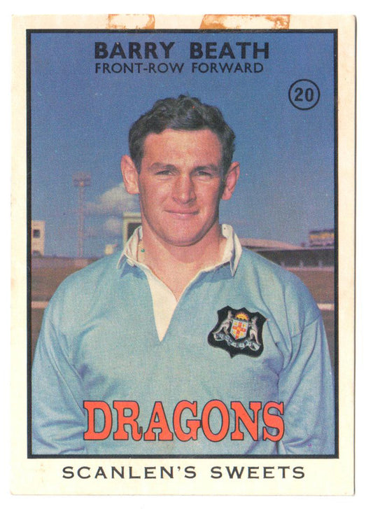 Scanlens Sweets 1968 NRL Football Card #20 - Barry Beath - Dragons