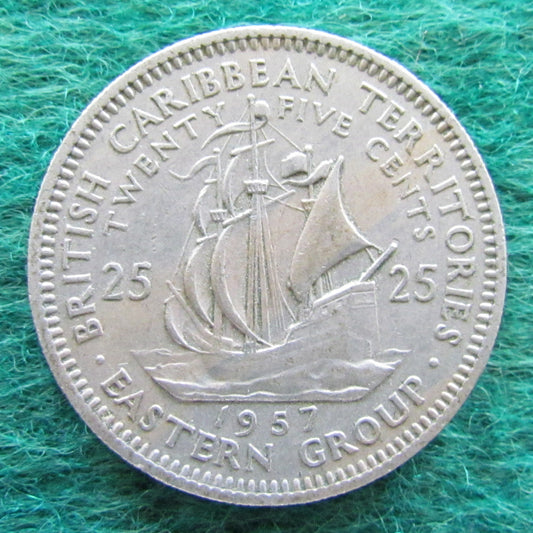 British Caribbean Territories Eastern Group 1957 25 Cent Queen Elizabeth II Coin - Circulated