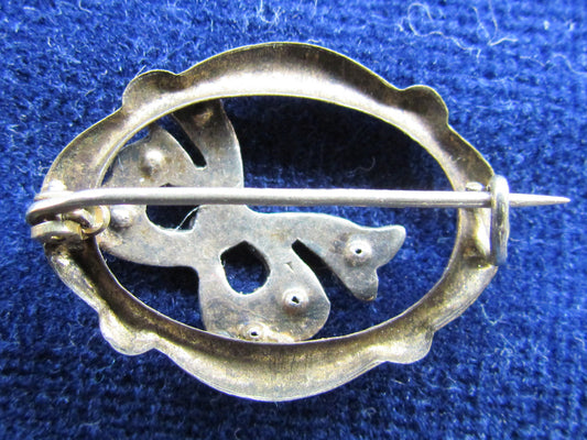 Unmarked Silver Oval Butterfly Brooch Set With 6 Clear Stones