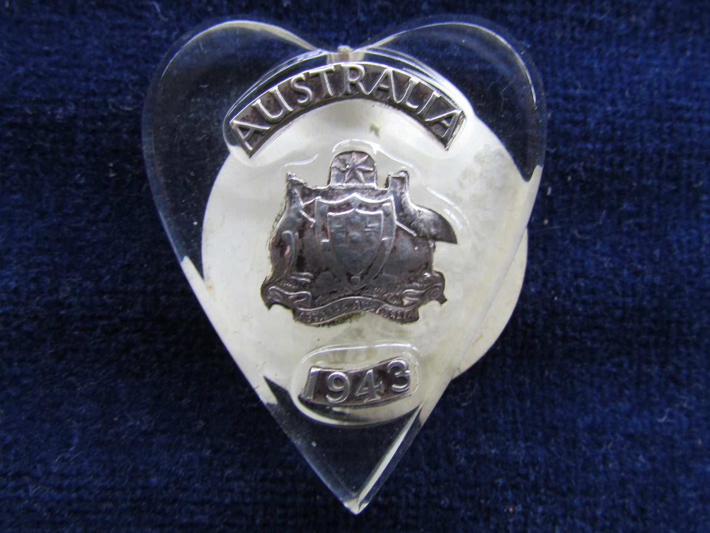 Australian WWII Clear Perspex Heart Sweethearts Keepsake 1943