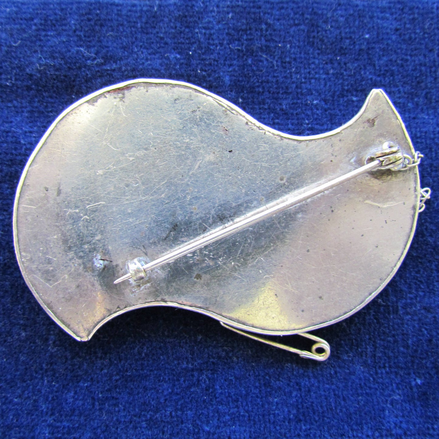 Unmarked Silver Liberty Style Chrystophase Brooch With Safety Chain