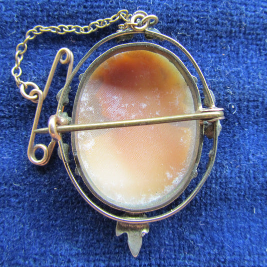 Gilt Cameo Brooch With Safety Chain