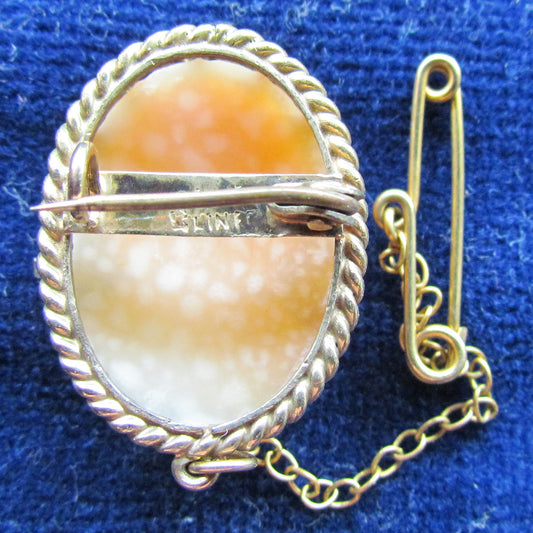 Gilt Silver Cameo Brooch With Safety Chain