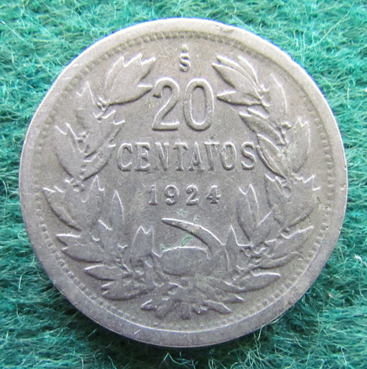 Chile 1924 S 20 Centavos Coin - Circulated