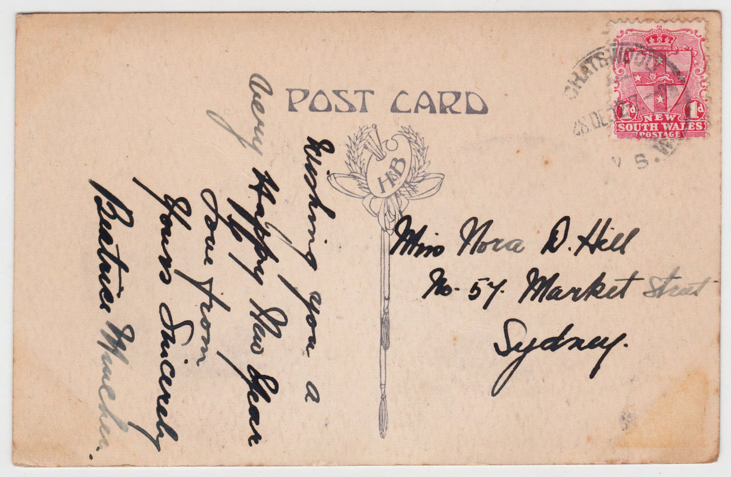 Postcard Christmas GreetingsFrom Sunny New South Wales Australia c1912