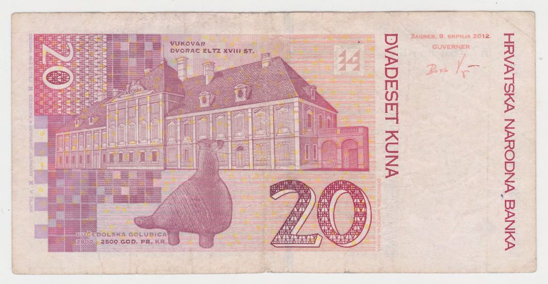 Croatia 2012 20 Kuna Banknote s/n A7965159S -  Circulated
