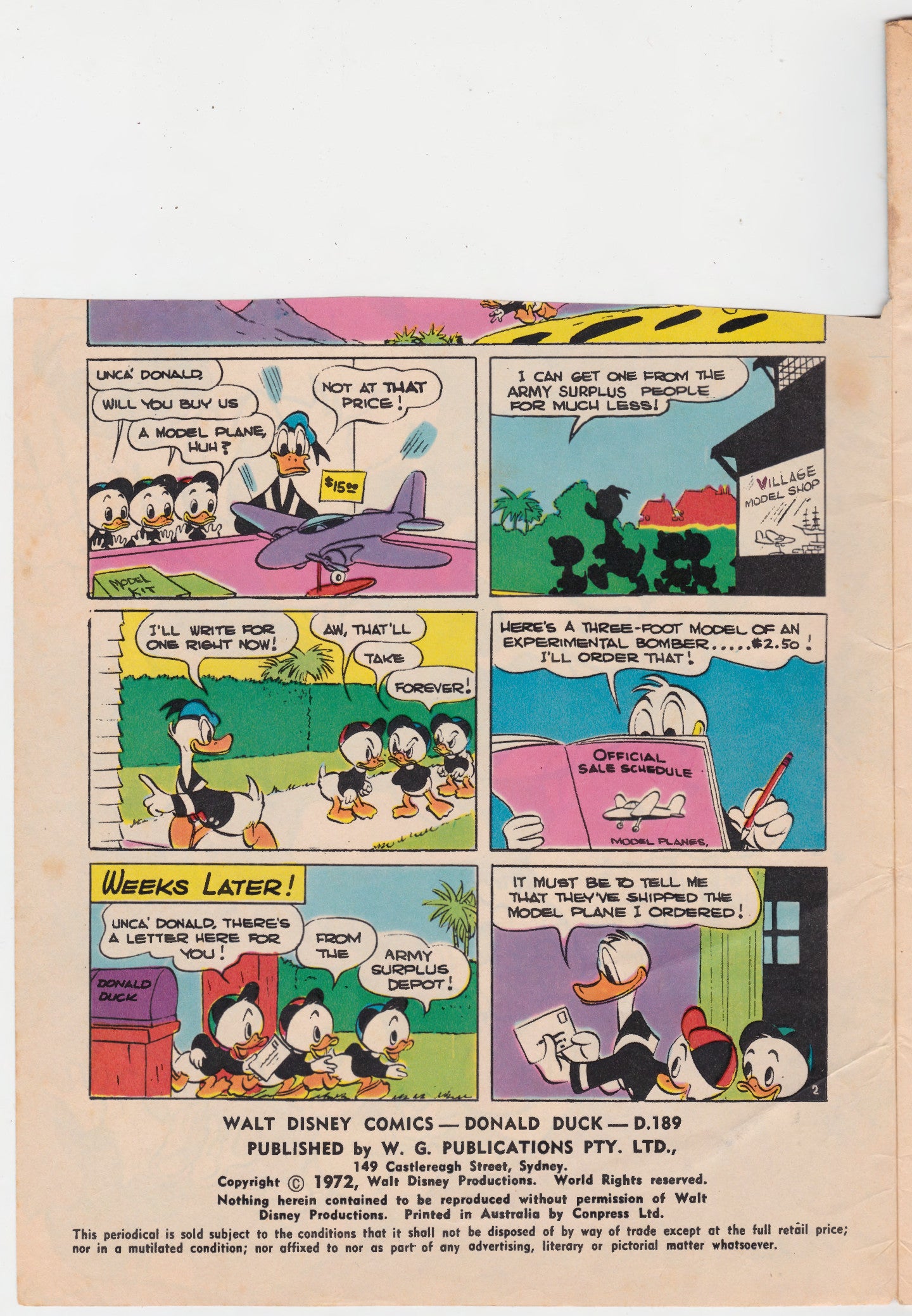 Donald Duck D.189 Comic Book By Walt Disney 1972