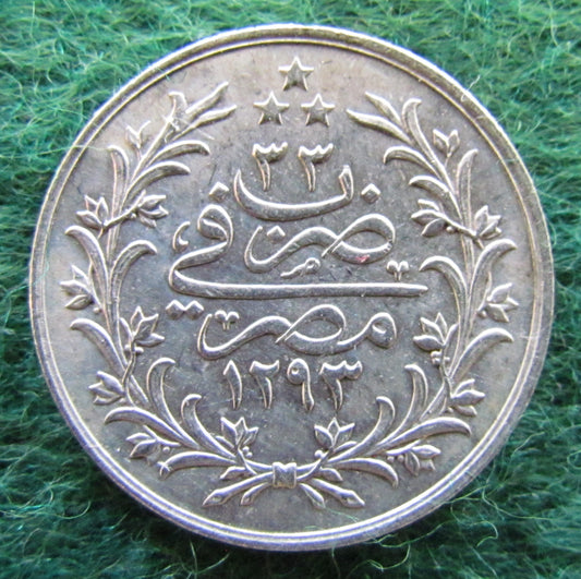 Egyptian 1909 2 Qirsh Silver Coin Abdul Hamid II 1293/33 - Circulated