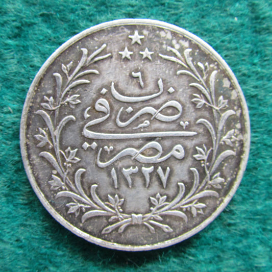Egyptian 1915 10 Qirsh Silver Coin Mehmed V 1327/6 _Circulated