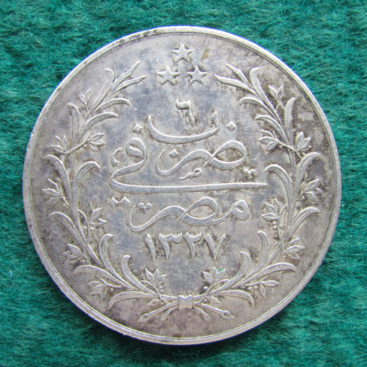 Egyptian 1915 20 Qirsh Silver Coin Mehmed V 1327/6 _Circulated