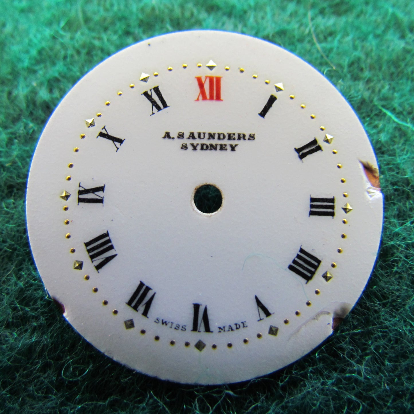 A Saunders Sydney Enameled Watch Face With Roman Numerals Red Twelve 23.7mm Diameter