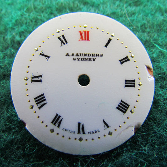 A Saunders Sydney Enameled Watch Face With Roman Numerals Red Twelve 23.7mm Diameter