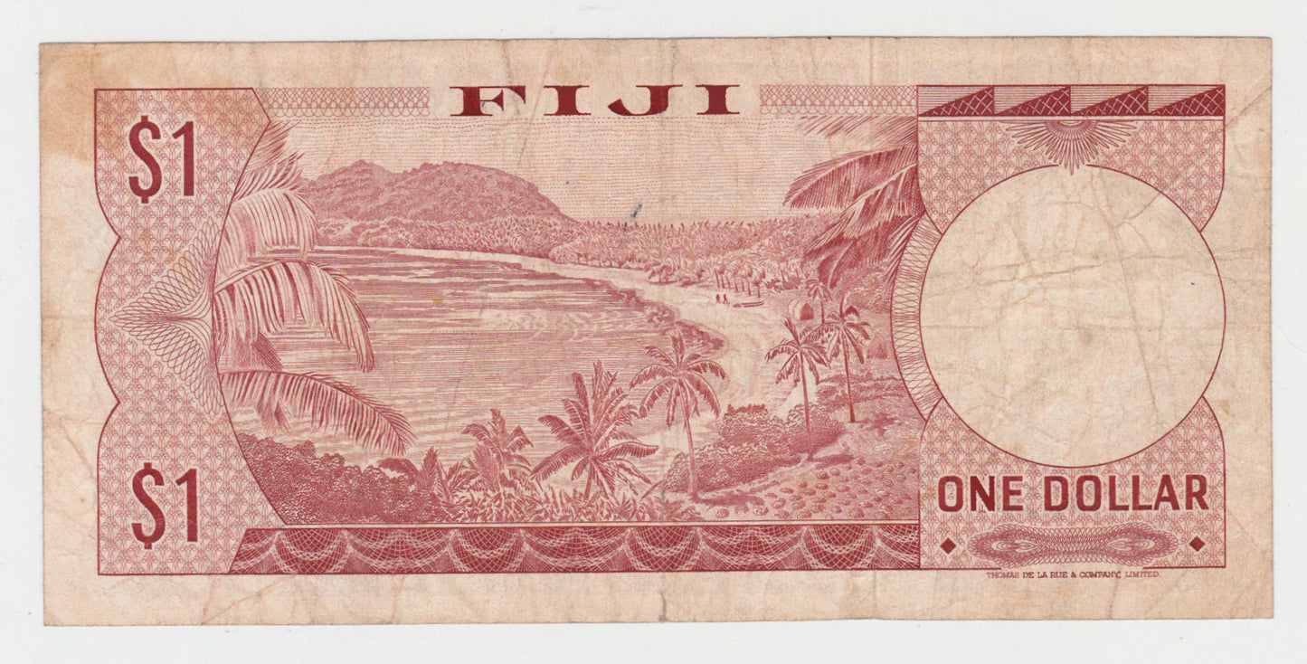 Fiji 1974 1 Dollar Banknote s/n Z/1210434