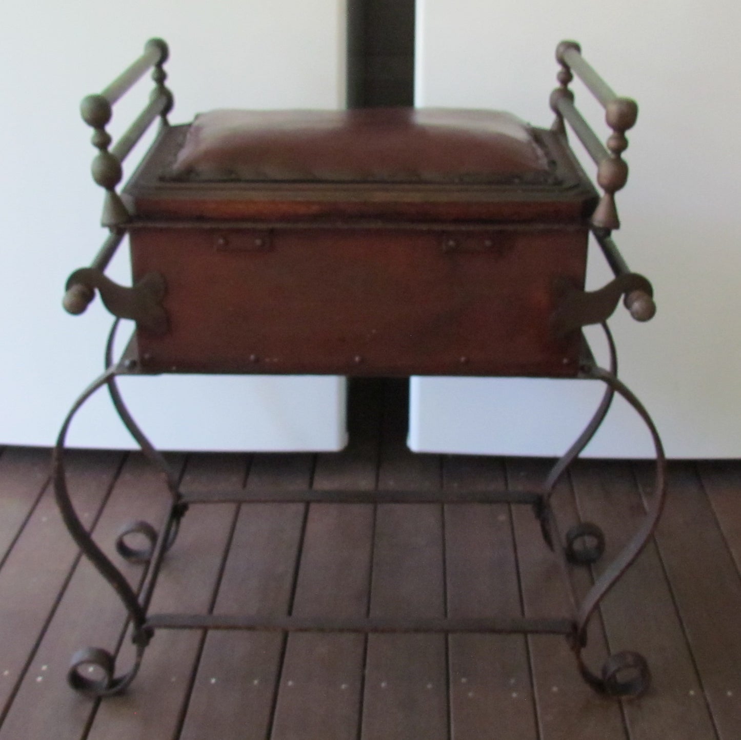 French Wrought Iron Sheet Steel And Brass Lift Lid Piano Stool c.1920