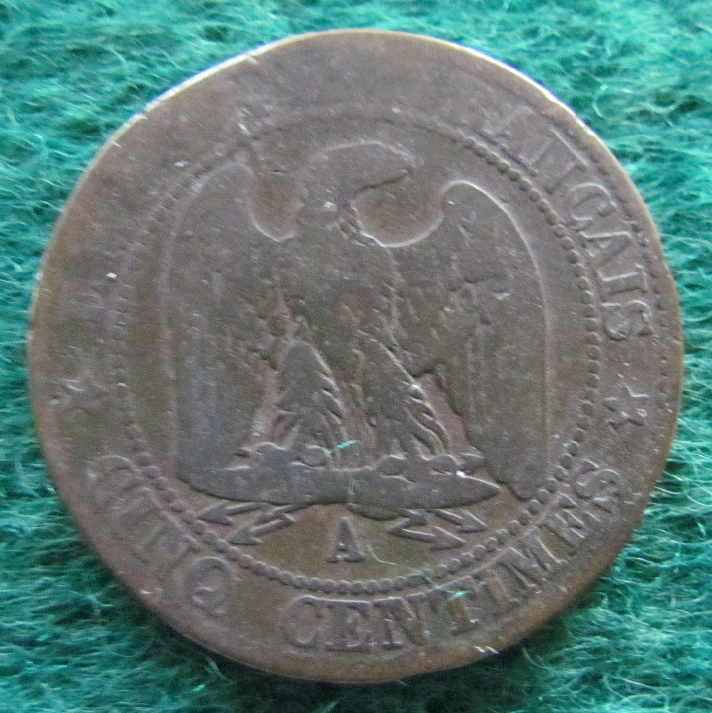 French 1864 A 5 Centimes Napoleon III Coin - Circulated