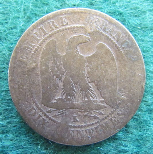 French 1864 K 10 Centimes Napoleon III Coin - Circulated