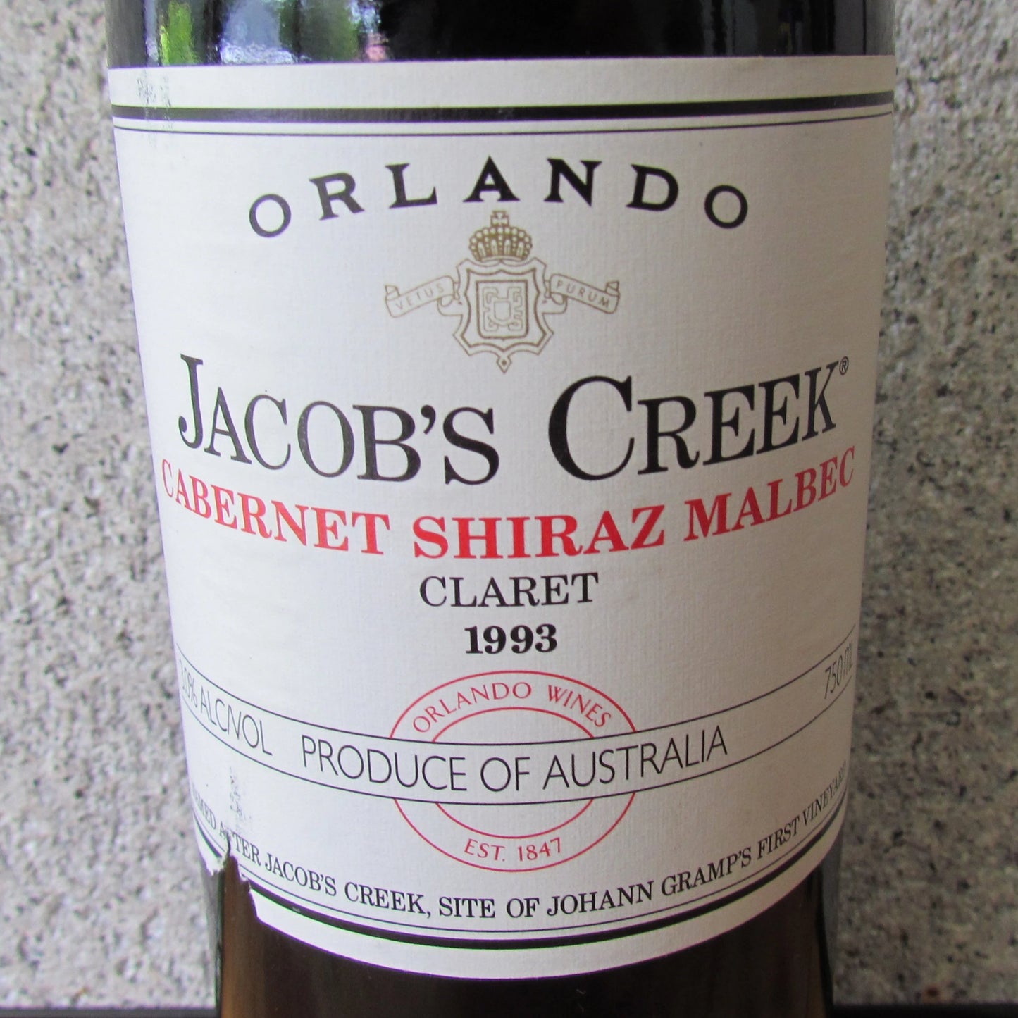 1993 Orlando Jacobs Cabernet Shiraz Malbec Claret 750 ml