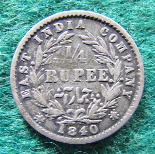 East India Company 1840 1/4 Rupee Queen Victoria Coin Quarter Rupee Queen Victoria Coin