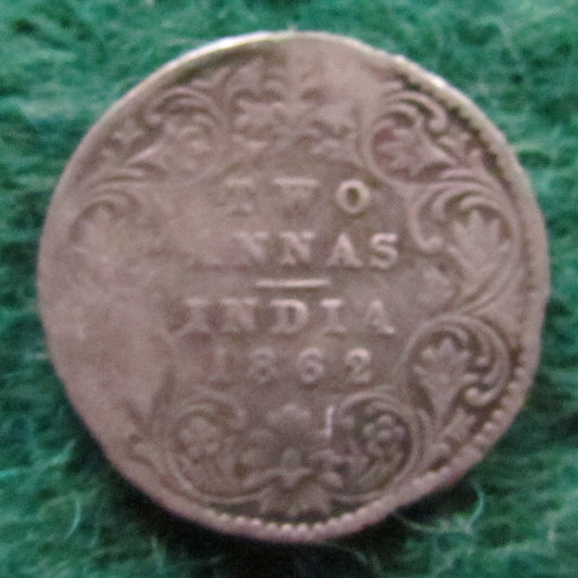 India 1862 Two 2 Annas Coin Queen Victoria