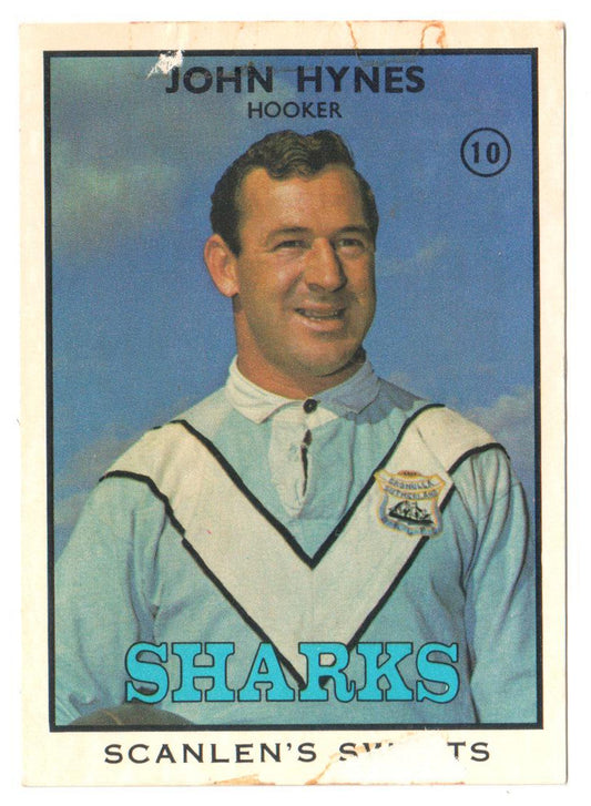 Scanlens Sweets 1968 NRL Football Card #10 - John Hynes - Sharks