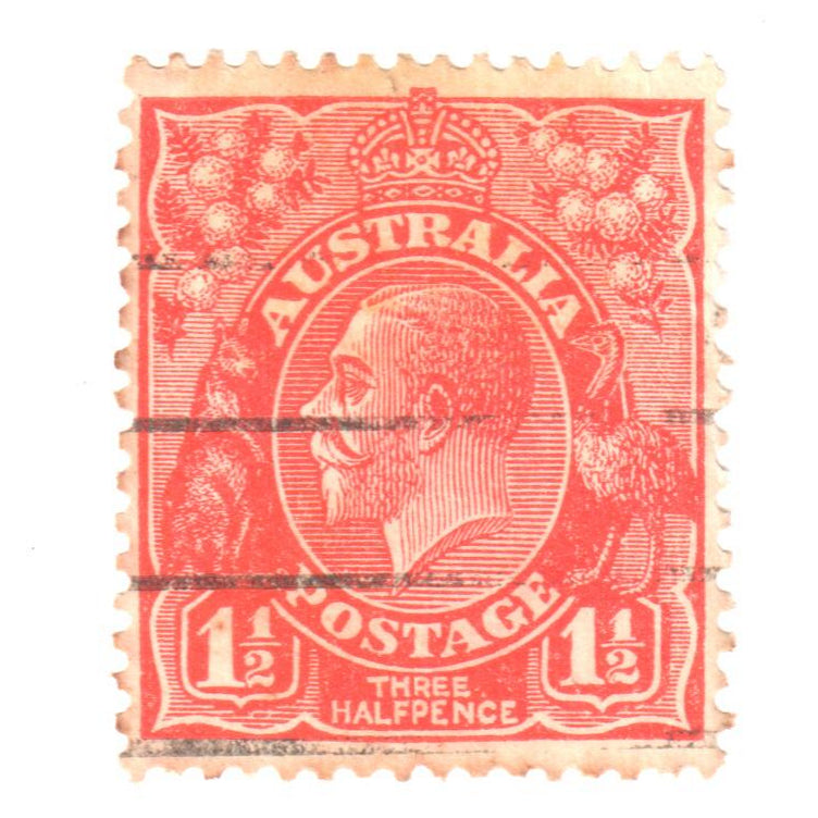 Australian 1 1 2 Penny Red KGV King George V Stamp Type 5