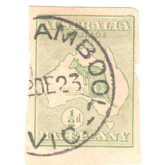 Australian 1/2d 1/2 Penny Green Kangaroo Wrapper Stamp No Perf