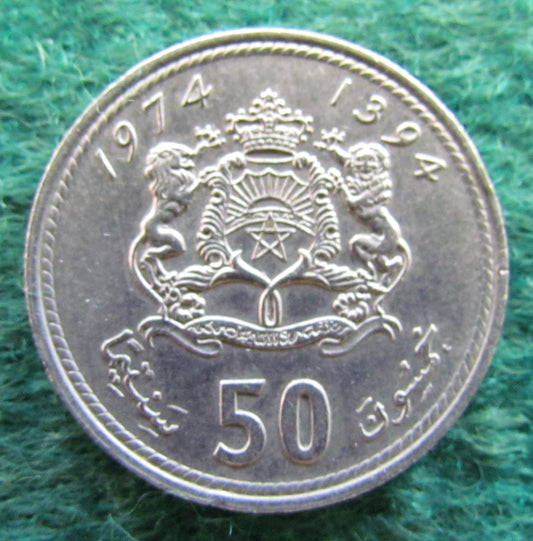 Morocco 1974 50 Santimat King Hassan II Coin AH 1394 - Circulated