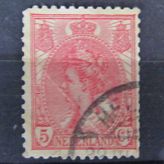 Dutch Netherlands 1898 5 Cent Queen Wilhelmina Red Stamp Cancelled