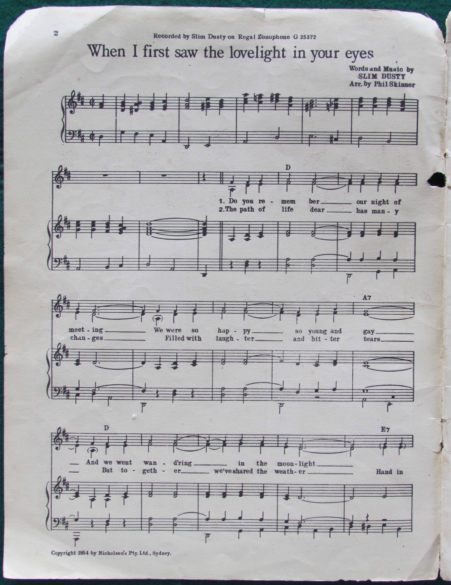 Nicholson's 15th Hillbilly Song Album Featuring Slim Dusty 1954