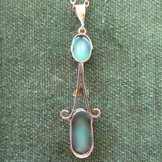 Unmarked Double Black Opal Pendant And Chain