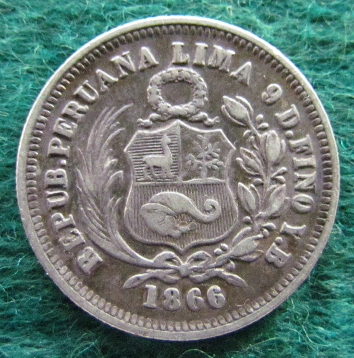 Peru 1866 1/5th Sol De Oro Coin - Circulated