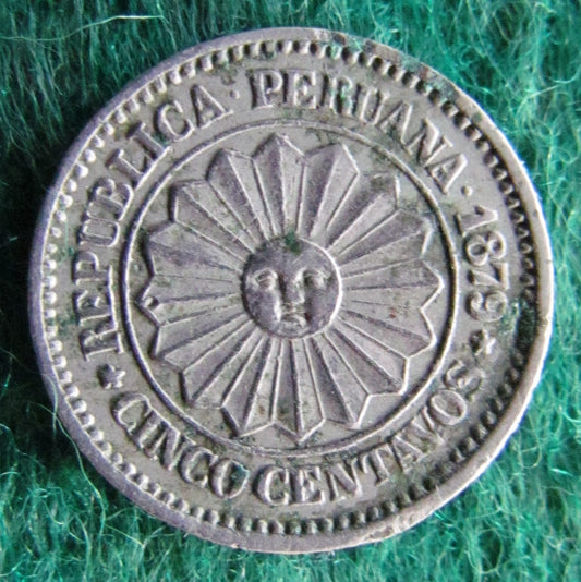 Peru 1879 5 Centavos Coin - Circulated