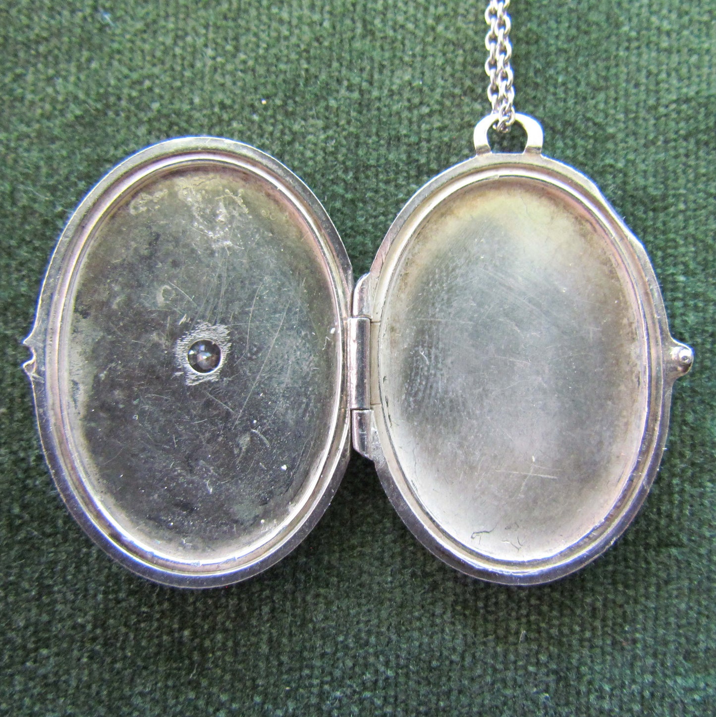 German Kordes & Lichtenfels 1960's Silver Oval Shaped Photo Locket Set With Diamond