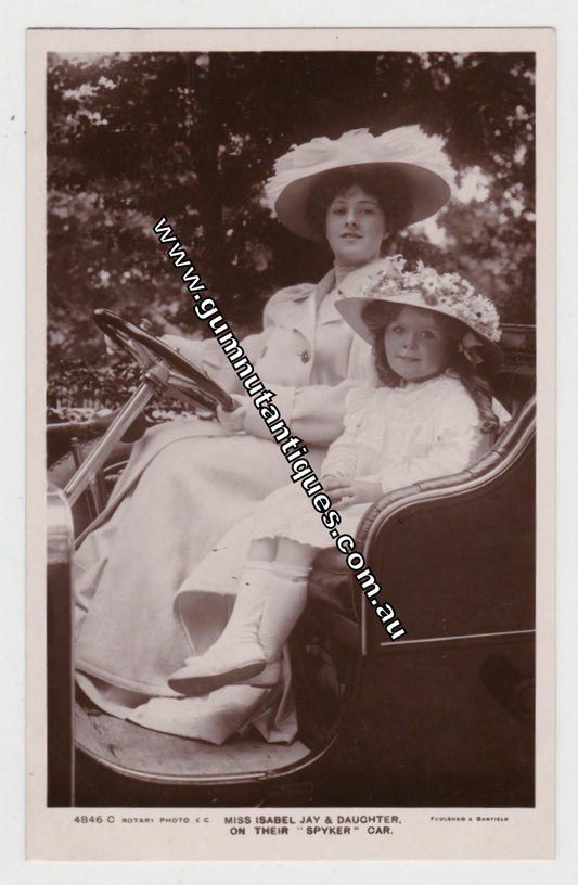 Postcard Miss Isabel Jay & Daughter on their " Spyker " Car c1908 Rotary Photograph Series