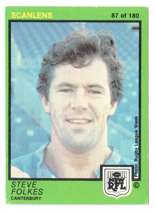 Scanlens 1982 NSW RFL Football Card 87 of 180 - Steve Folkes - Canterbury