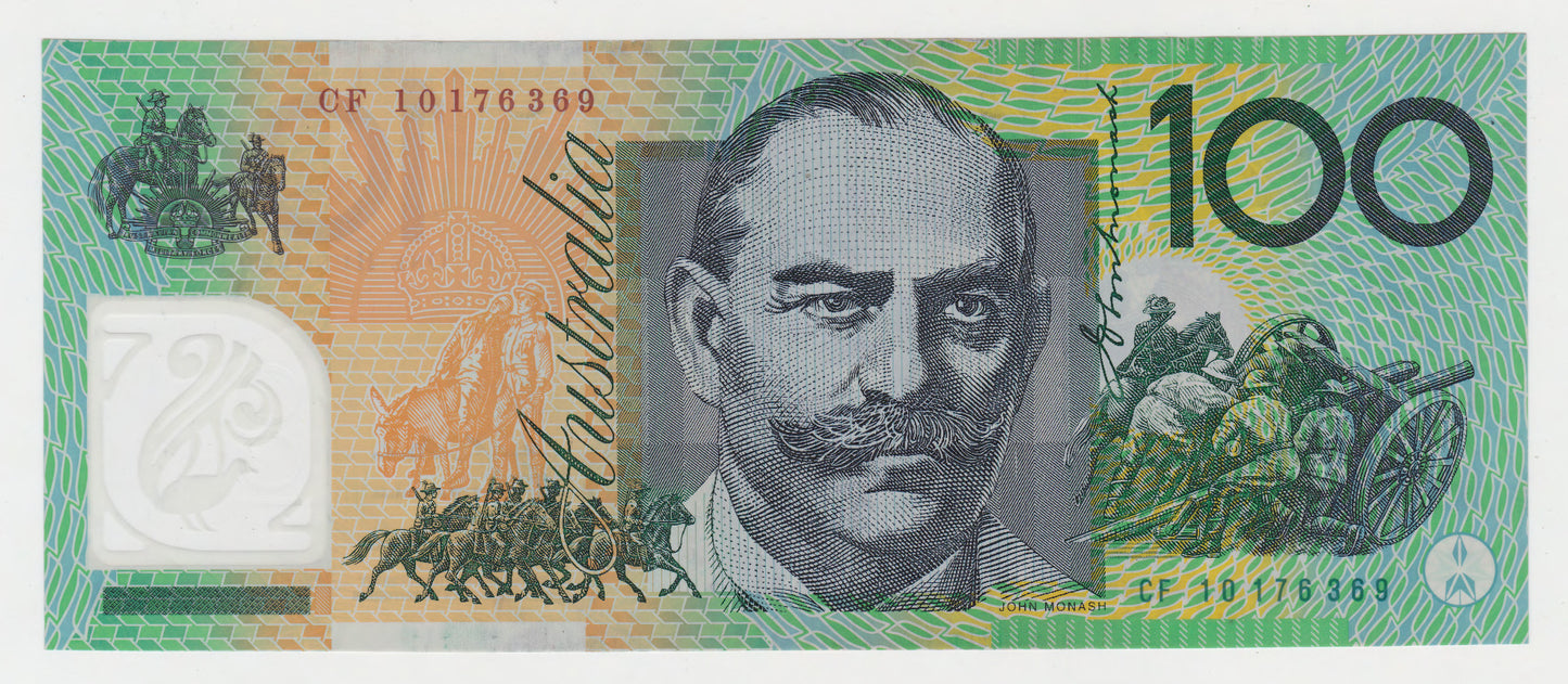 Australian 2010 100 Dollar Stevens Henry Polymer Banknote s/n CF 10176369 - Circulated
