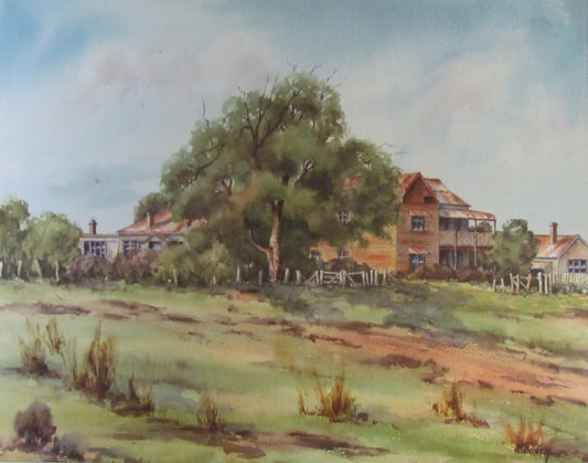 Nancy Toovey Watercolour Of A Large Homestead At Singleton 1979