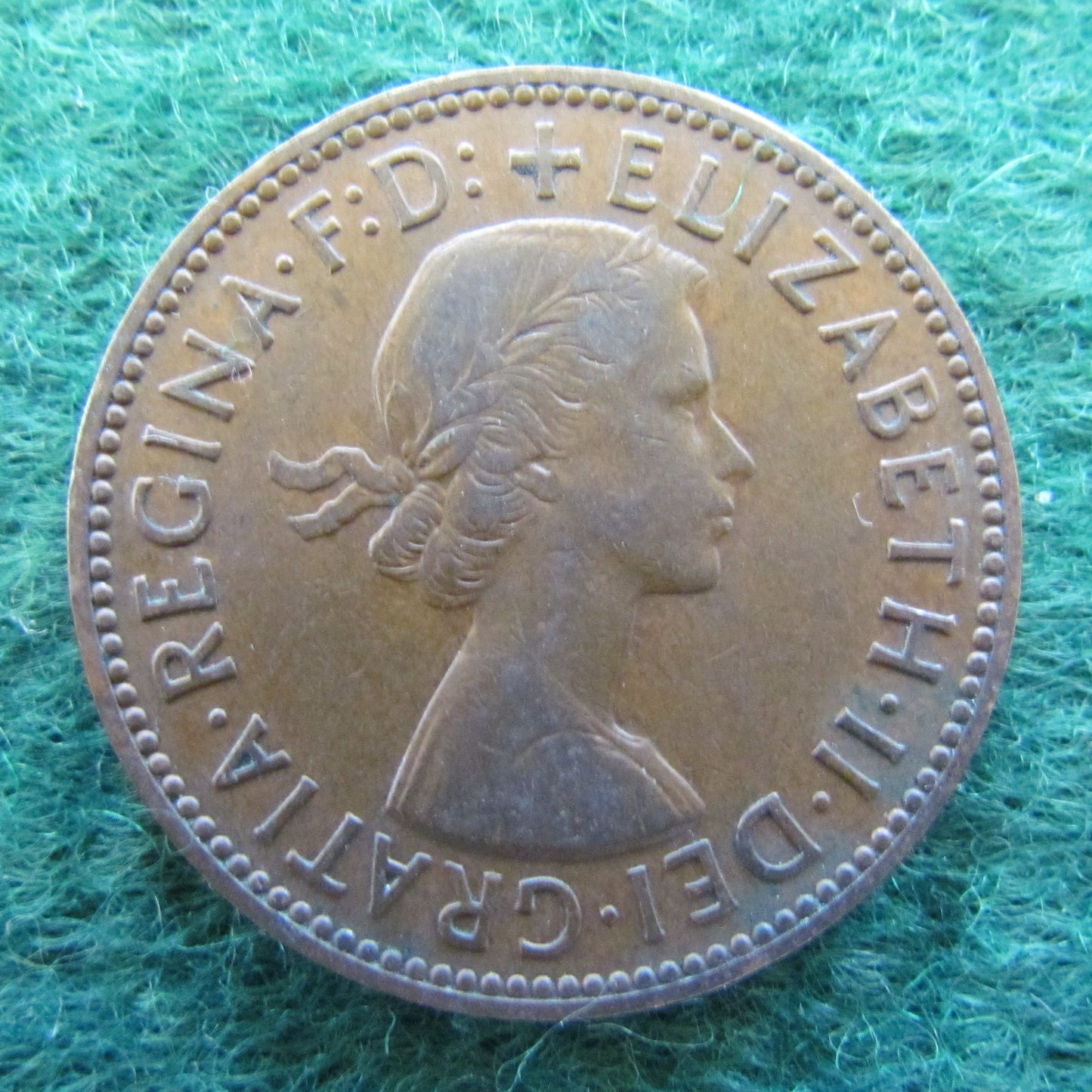 GB British UK English 1957 Half Penny Queen Elizabeth II Coin
