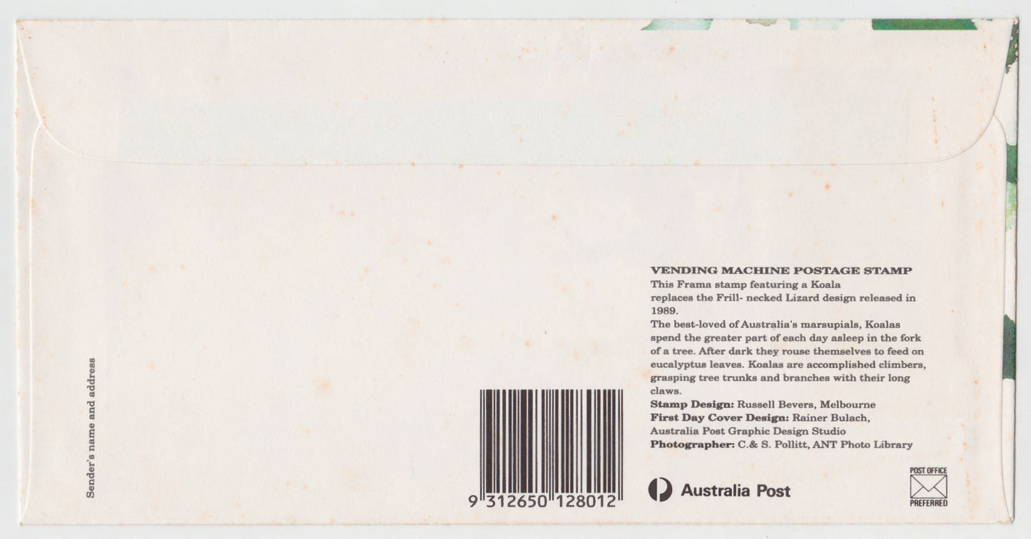 Australian First Day Cover Vending Machine Postage Stamp 1990 43c Postmarked 3 September 1990