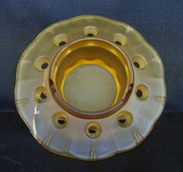 Amber glass float bowl depicting an Art Deco period female mythical figure standing ( 3 piece )