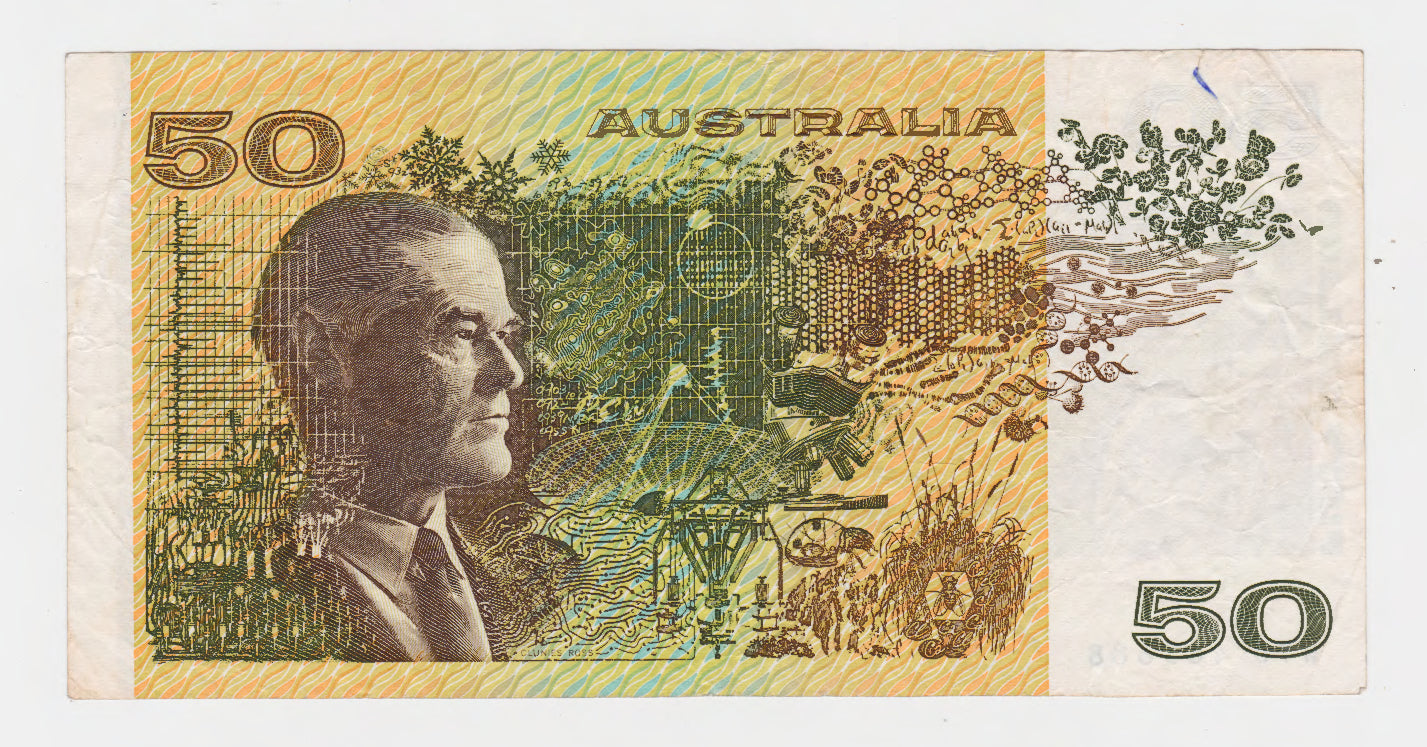 Australian 1993 50 Dollar Fraser Evans Banknote s/n WTD 465688 - Circulated