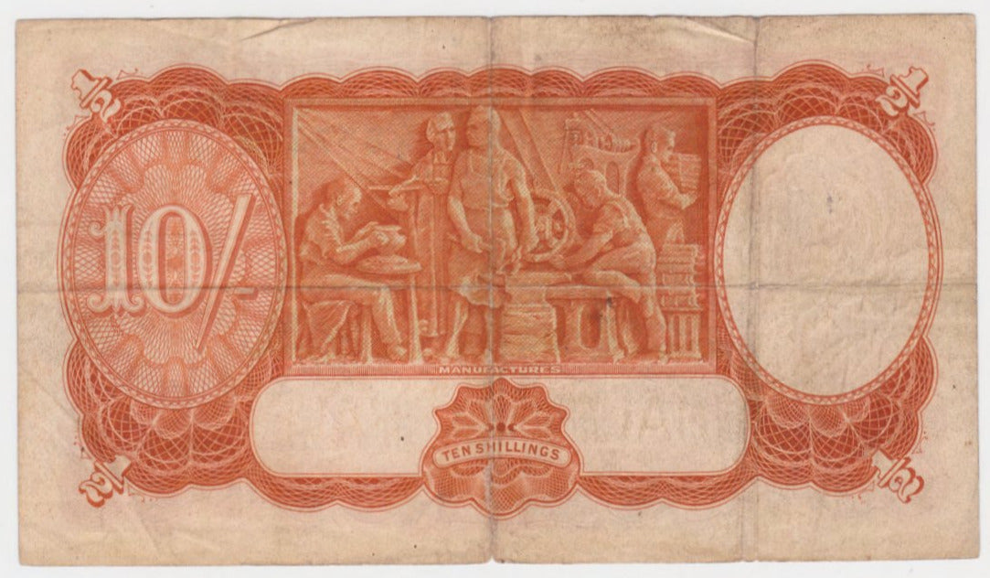 Australian 1939 10 Shilling Sheehan MacFarlane Note s/n F/2 837273 - Circulated