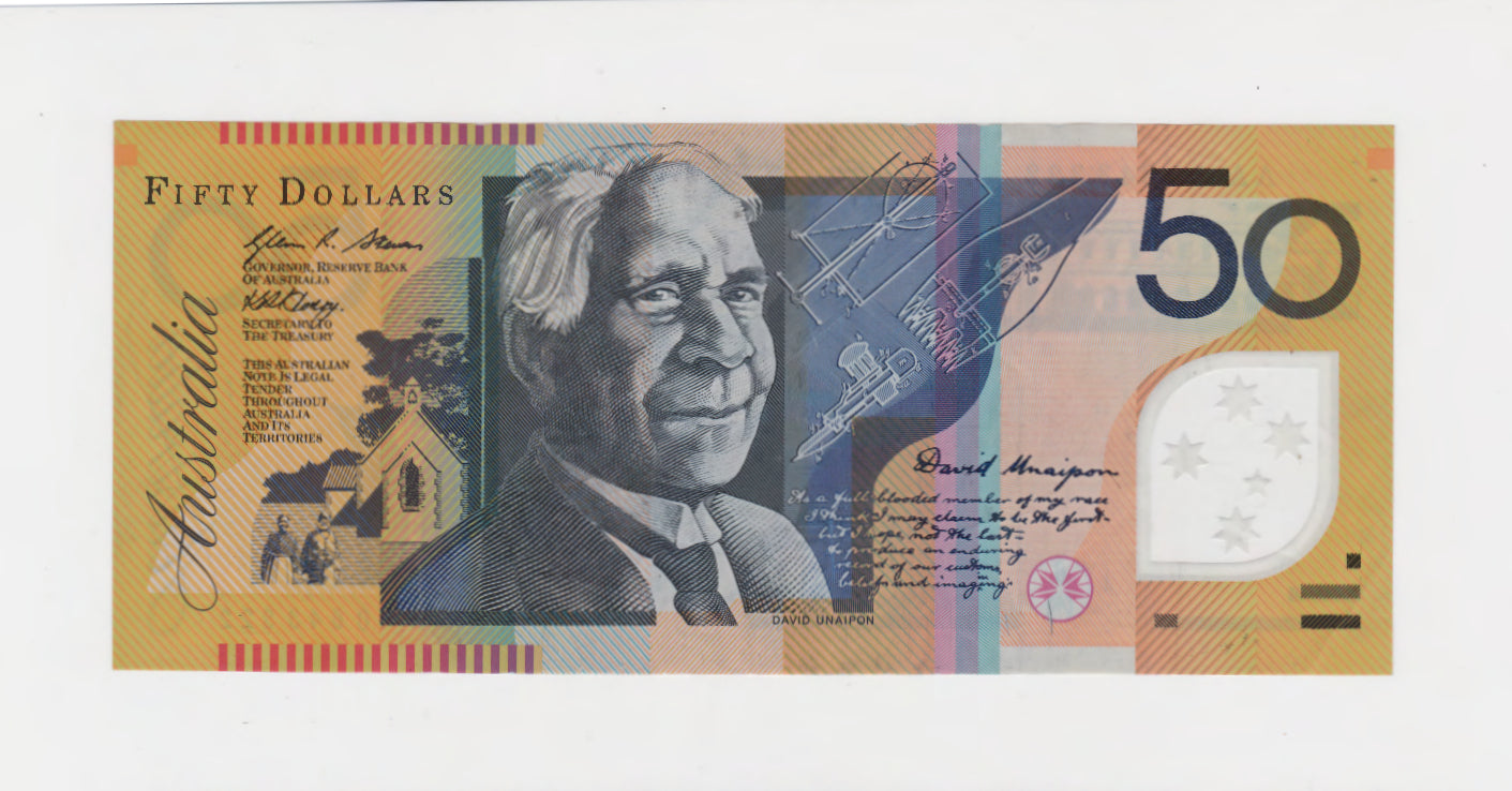 Australian 2010 50 Dollar Stevens Henry Polymer Banknote s/n AA 10843322 - Circulated