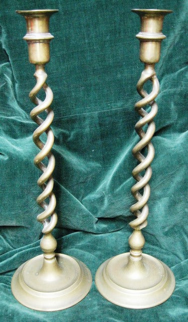 Pair of Late Victorian brass candlesticks with double twisted stems